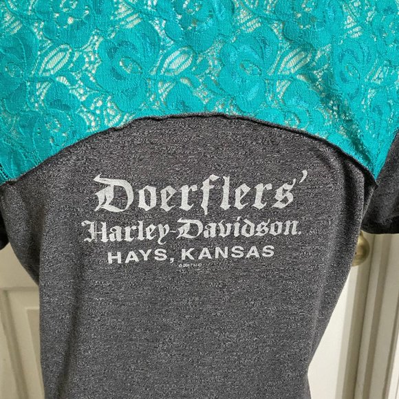 L Harley Davidson T-Shirt w/Lace Inset Yoke - Picture 5 of 7